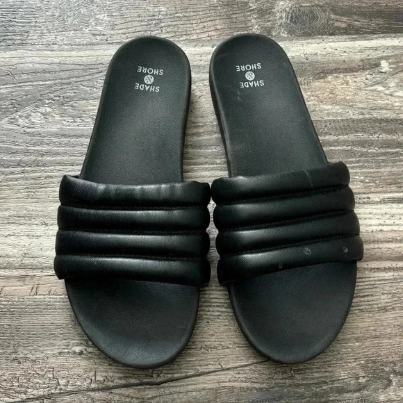 💕3/$25💕 Shade & Shore Black Sandal Slides - Picture 2 of 3